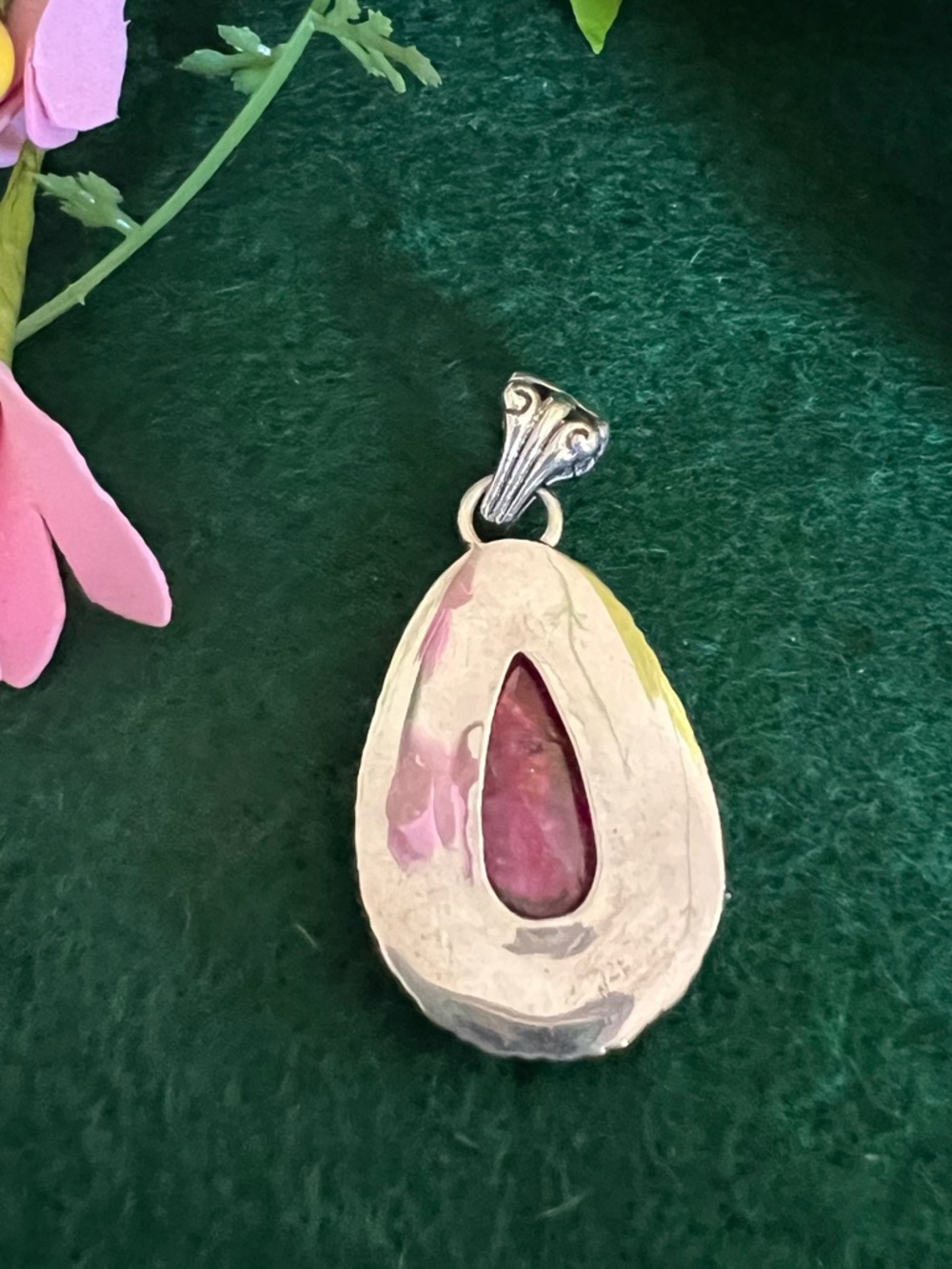 Sterling Silver Teardrop Faceted Rhodochrosite Pendant - Picture 2 of 7